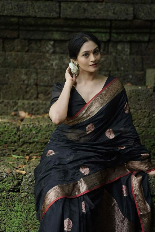 Load image into Gallery viewer, Surpassing Black Soft Silk Saree With Embellished Blouse Piece
