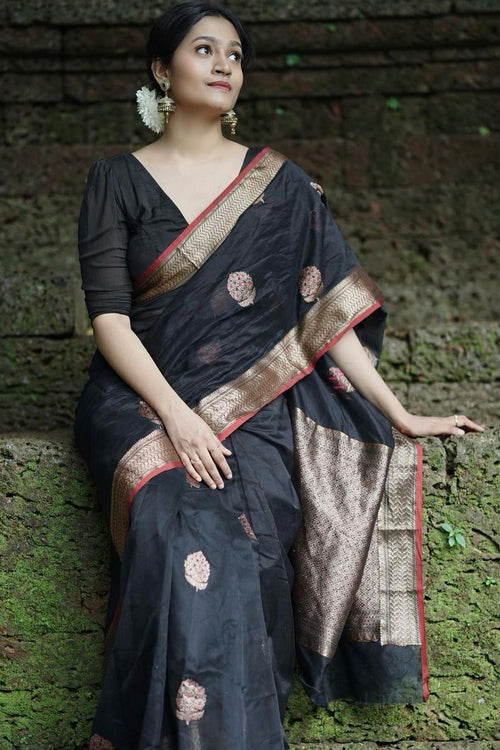 Load image into Gallery viewer, Surpassing Black Soft Silk Saree With Embellished Blouse Piece
