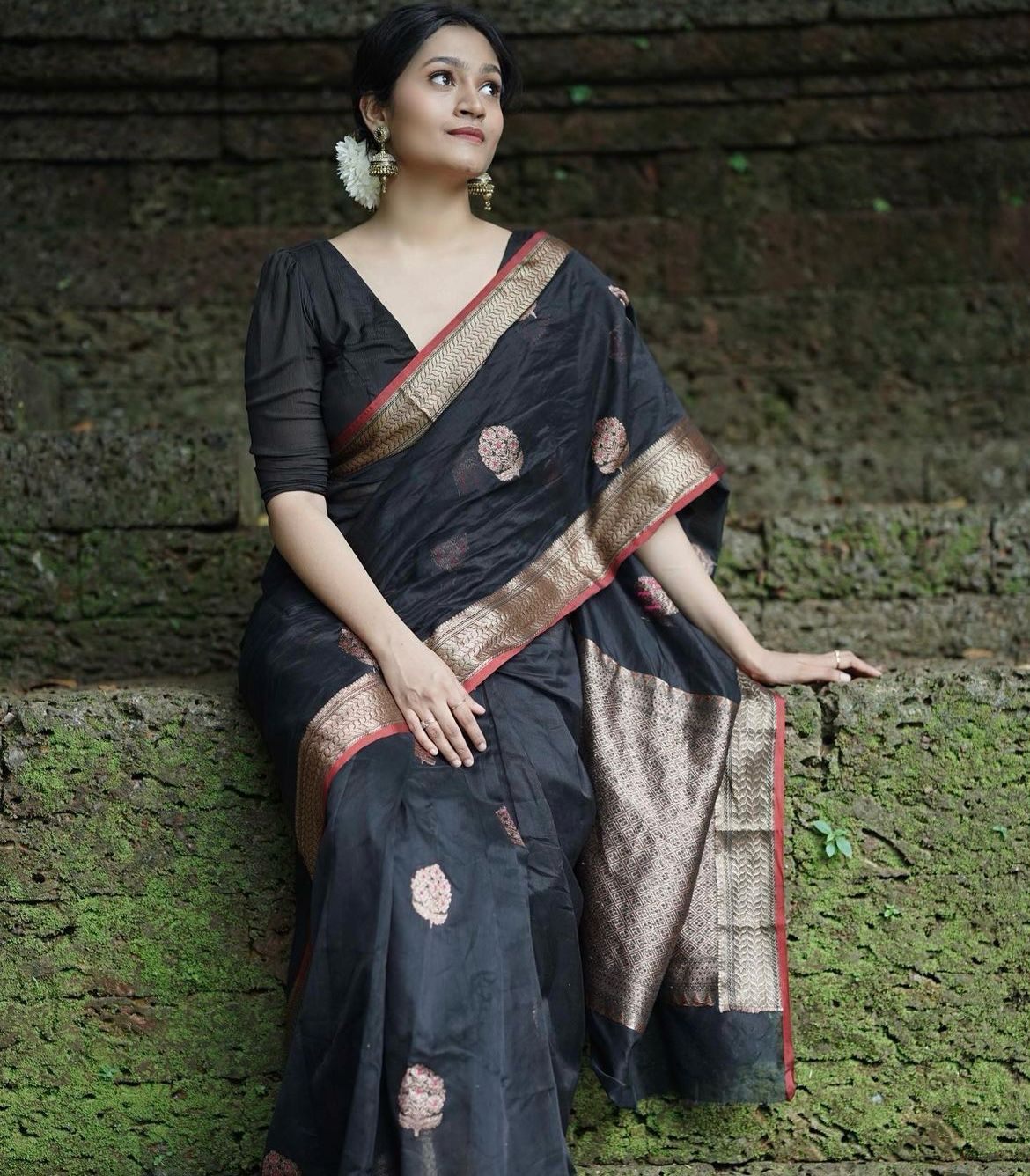 Surpassing Black Soft Silk Saree With Embellished Blouse Piece