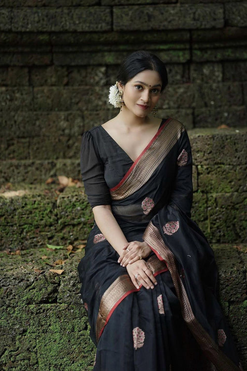 Antique Charcoal Black Kanchipuram Soft Silk Saree – Zariknyaa