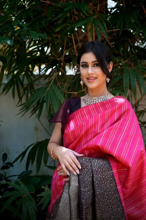 Appealing Pink Soft Banarasi Silk Saree With Blouse Piece – kalkinaari