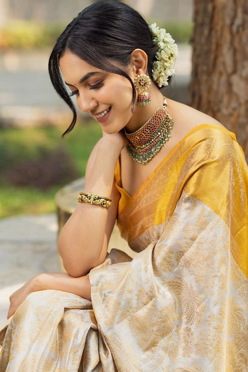 Load image into Gallery viewer, Imbrication Beige Soft Silk Saree With Embellished Blouse Piece
