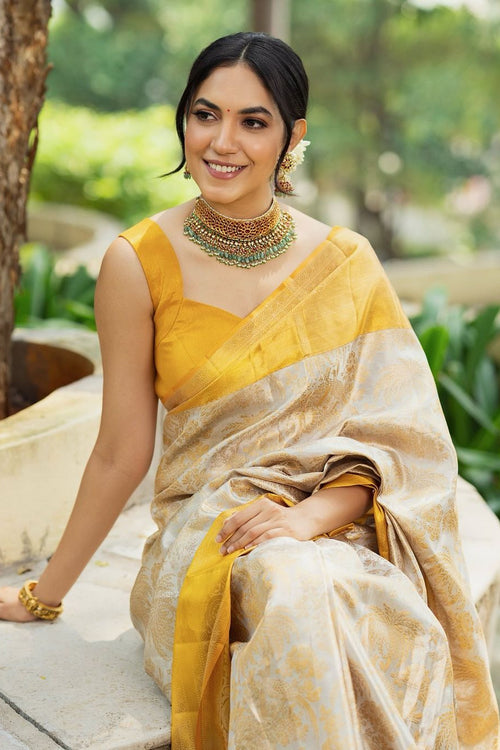 Load image into Gallery viewer, Imbrication Beige Soft Silk Saree With Embellished Blouse Piece
