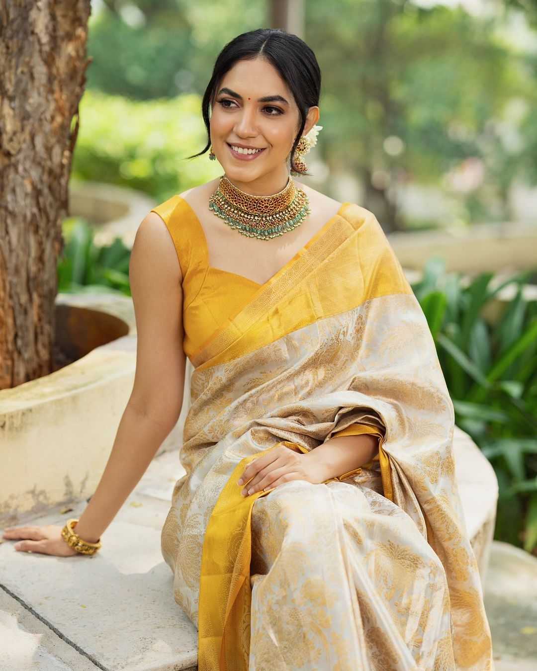 Imbrication Beige Soft Silk Saree With Embellished Blouse Piece