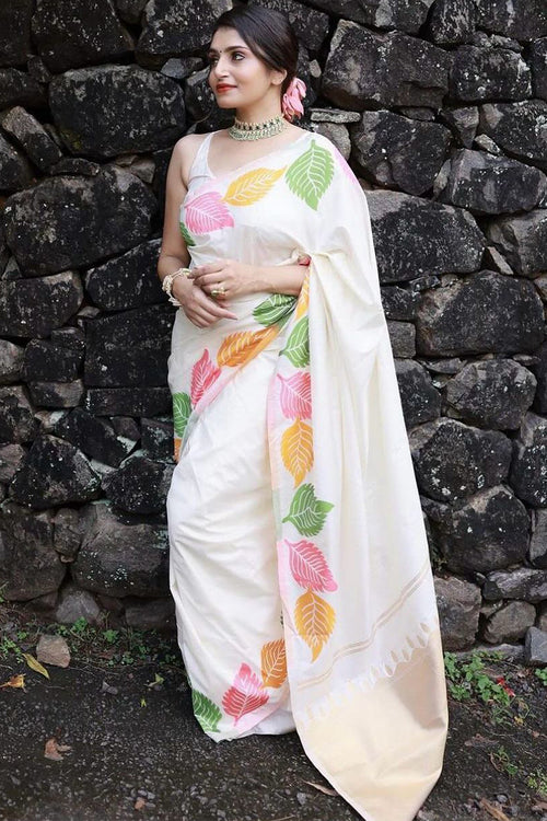 Load image into Gallery viewer, Sensational White Soft Silk Saree With Engrossing Blouse Piece
