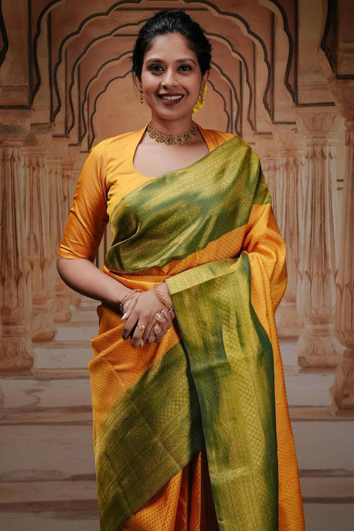 Load image into Gallery viewer, Classy Yellow Soft Silk Saree With Engrossing Blouse Piece
