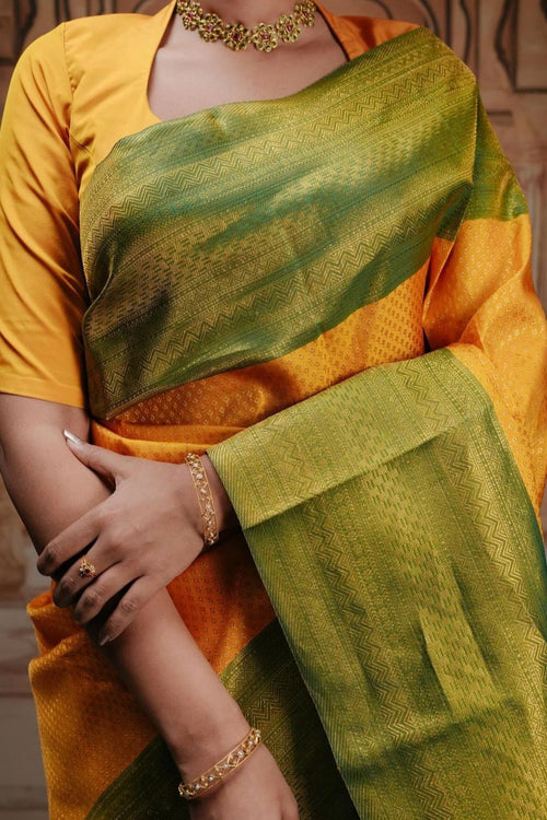 Load image into Gallery viewer, Classy Yellow Soft Silk Saree With Engrossing Blouse Piece
