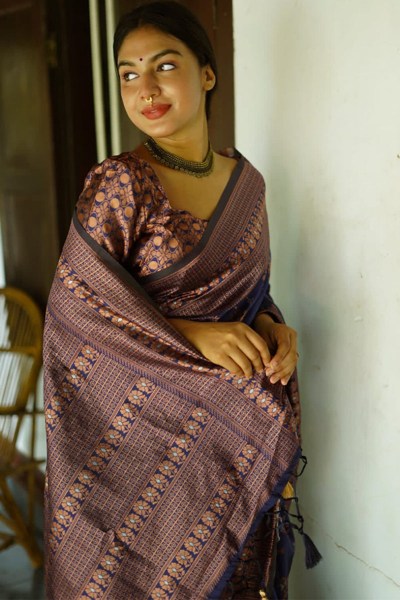 Alluring Blue Soft Silk Saree With Extraordinary Blouse Piece