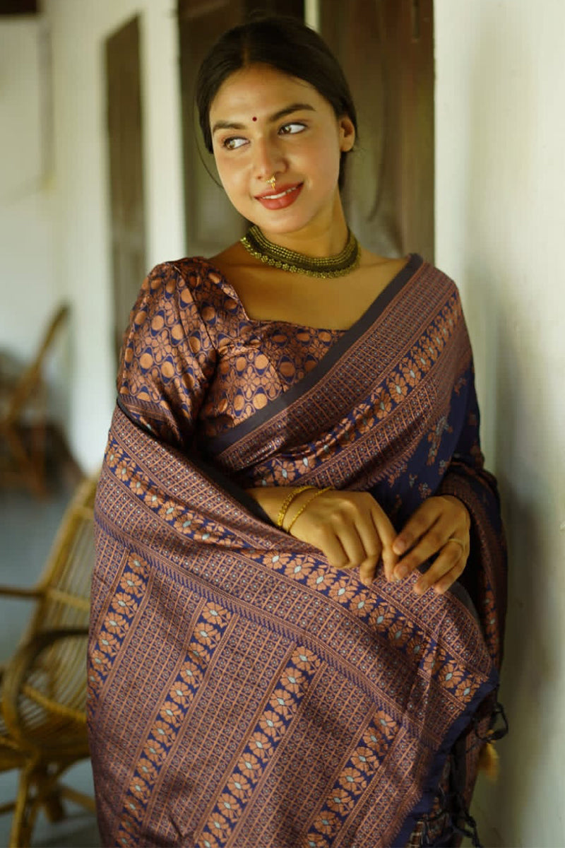 Alluring Blue Soft Silk Saree With Extraordinary Blouse Piece