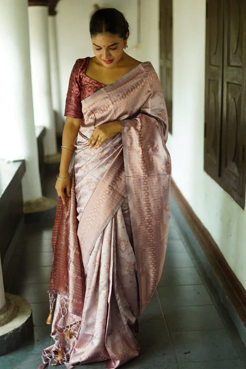 Load image into Gallery viewer, Flaunt Grey Soft Silk Saree With Girlish Blouse Piece
