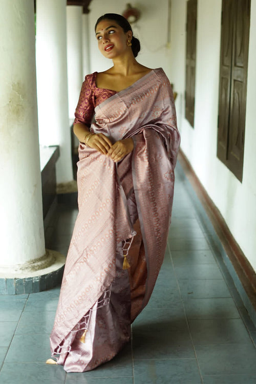 Load image into Gallery viewer, Flaunt Grey Soft Silk Saree With Girlish Blouse Piece
