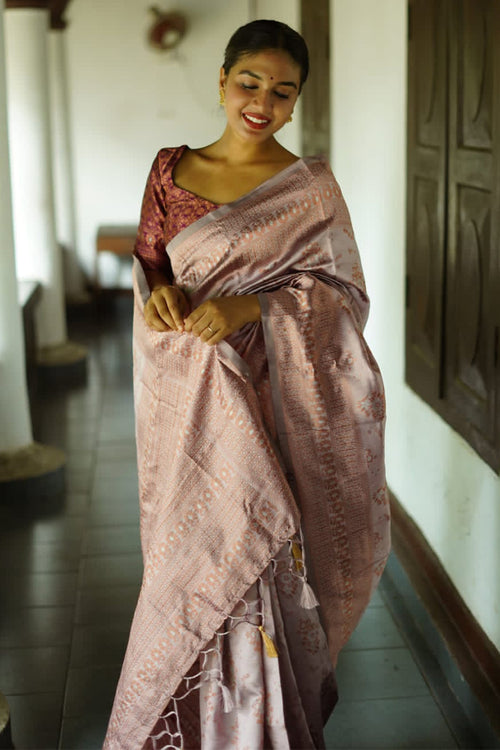 Load image into Gallery viewer, Flaunt Grey Soft Silk Saree With Girlish Blouse Piece
