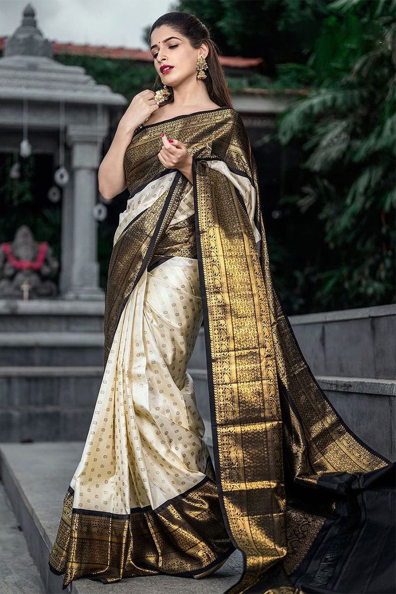 Wonderful Off White Soft Silk Saree With Desiring Blouse Piece