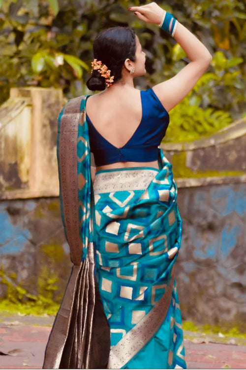 Load image into Gallery viewer, Majestic Firozi Soft Silk Saree With Aplomb Blouse Piece
