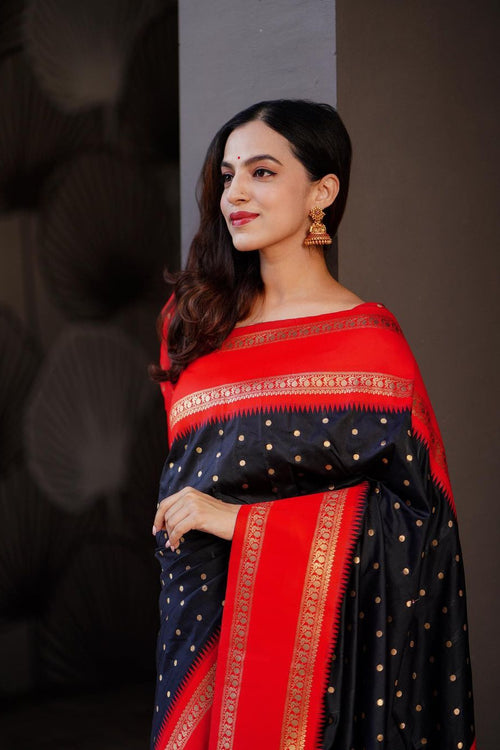 Load image into Gallery viewer, Super Extravagant Black Soft Silk Saree With Delightful Blouse Piece
