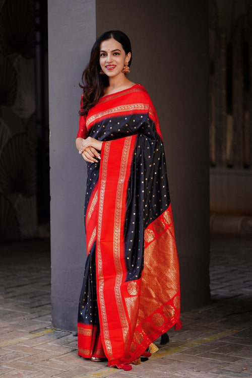 Load image into Gallery viewer, Super Extravagant Black Soft Silk Saree With Delightful Blouse Piece
