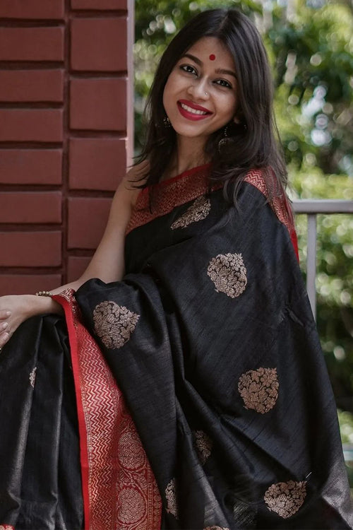 Load image into Gallery viewer, Blooming Black Soft Silk Saree With Impressive Blouse Piece
