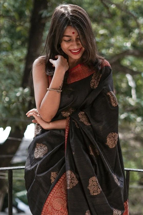 Load image into Gallery viewer, Blooming Black Soft Silk Saree With Impressive Blouse Piece
