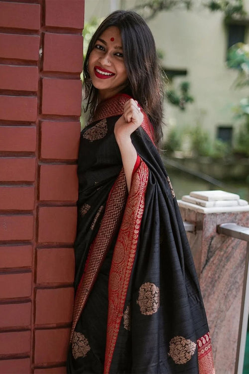 Load image into Gallery viewer, Blooming Black Soft Silk Saree With Impressive Blouse Piece
