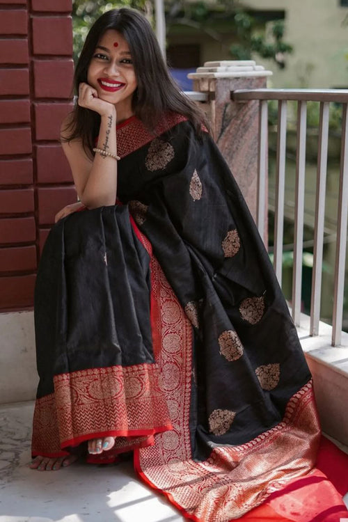 Load image into Gallery viewer, Blooming Black Soft Silk Saree With Impressive Blouse Piece
