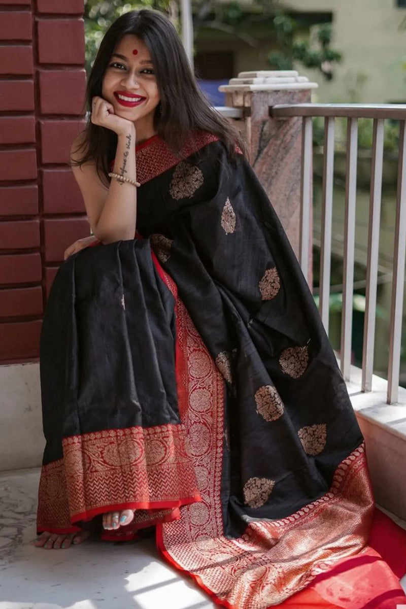 Blooming Black Soft Silk Saree With Impressive Blouse Piece