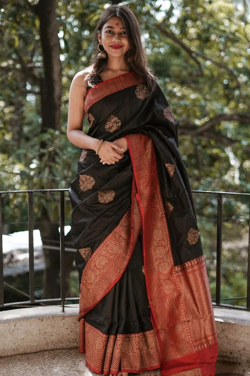 Load image into Gallery viewer, Blooming Black Soft Silk Saree With Impressive Blouse Piece
