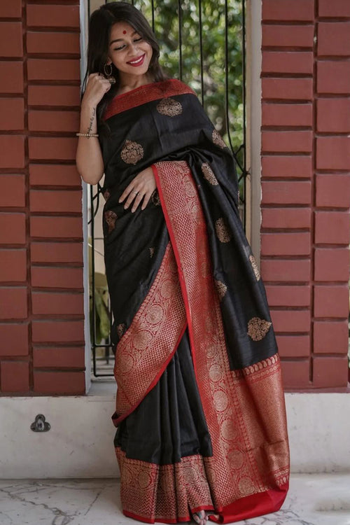 Load image into Gallery viewer, Blooming Black Soft Silk Saree With Impressive Blouse Piece
