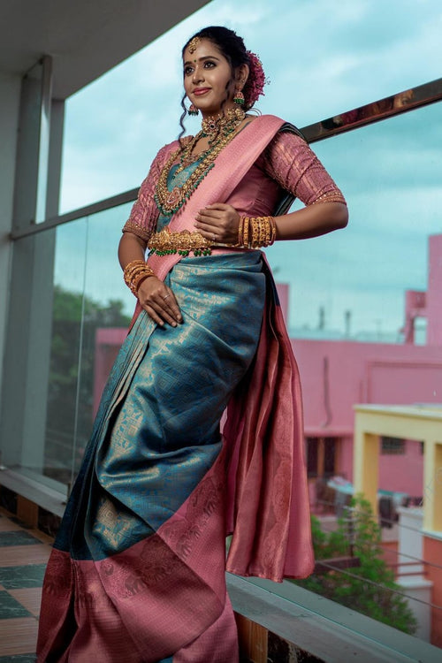 Load image into Gallery viewer, Alluring Firozi Soft Silk Saree With Classy Blouse Piece
