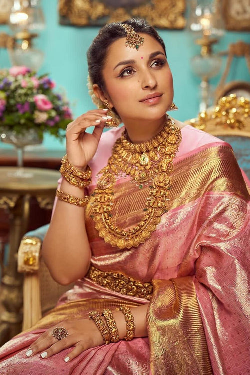 Load image into Gallery viewer, Most Flattering Pink Soft Silk Saree With Ailurophile Blouse Piece
