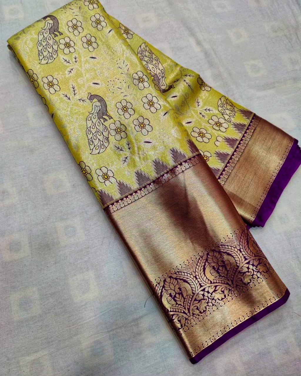 Ethnic Mehndi Soft Silk Saree With Fancifull Blouse Piece