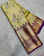 Ethnic Mehndi Soft Silk Saree With Fancifull Blouse Piece