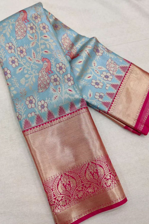 Load image into Gallery viewer, Woebegone Sky Soft Silk Saree With Amiable Blouse Piece
