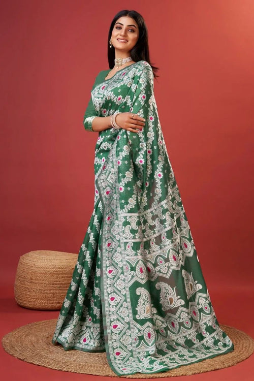 Load image into Gallery viewer, Enigmatic Green Cotton Silk Saree With Radiant Blouse Piece
