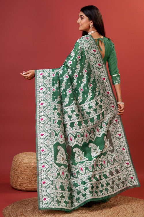 Load image into Gallery viewer, Enigmatic Green Cotton Silk Saree With Radiant Blouse Piece
