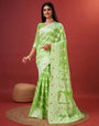 Aplomb Parrot Cotton Silk Saree With Lustrous Blouse Piece