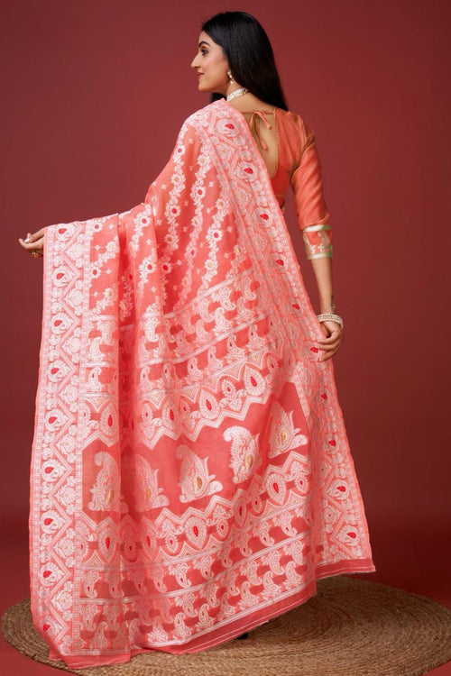 Load image into Gallery viewer, Vibrant Peach Cotton Silk Saree With Allure Blouse Piece
