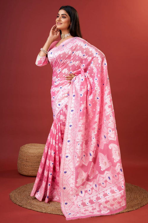 Load image into Gallery viewer, Embellished Pink Cotton Silk Saree With Opulent Blouse Piece
