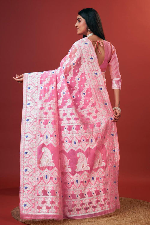 Load image into Gallery viewer, Embellished Pink Cotton Silk Saree With Opulent Blouse Piece
