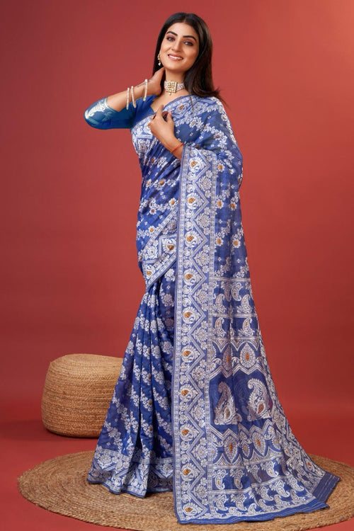 Load image into Gallery viewer, Radiant Royal Blue Cotton Silk Saree With Whimsical Blouse Piece
