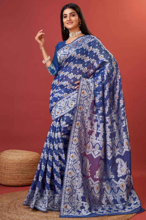 Load image into Gallery viewer, Radiant Royal Blue Cotton Silk Saree With Whimsical Blouse Piece
