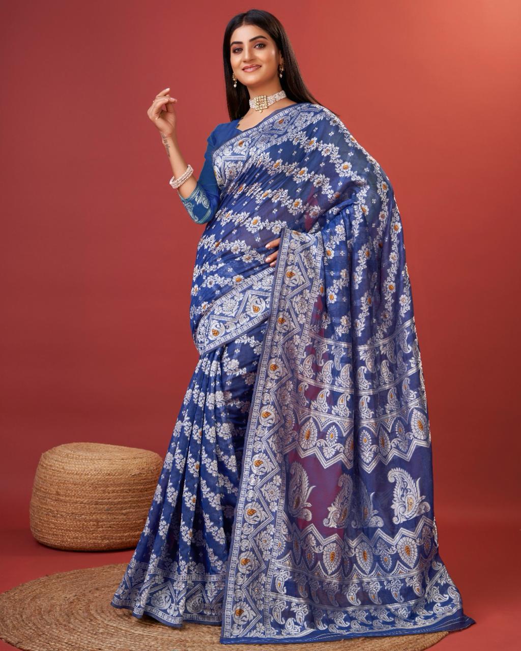 Radiant Royal Blue Cotton Silk Saree With Whimsical Blouse Piece