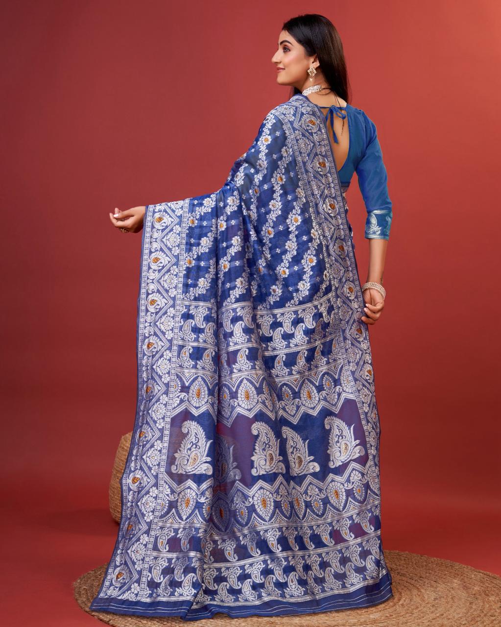 Radiant Royal Blue Cotton Silk Saree With Whimsical Blouse Piece