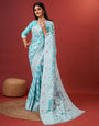 Rhapsody Sky Cotton Silk Saree With Grandiose Blouse Piece