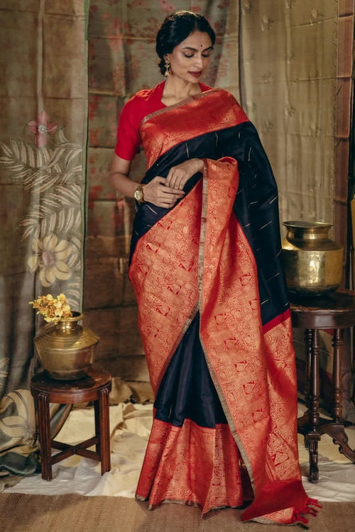 Load image into Gallery viewer, Twirling Black Soft Silk Saree With Skinny Blouse Piece
