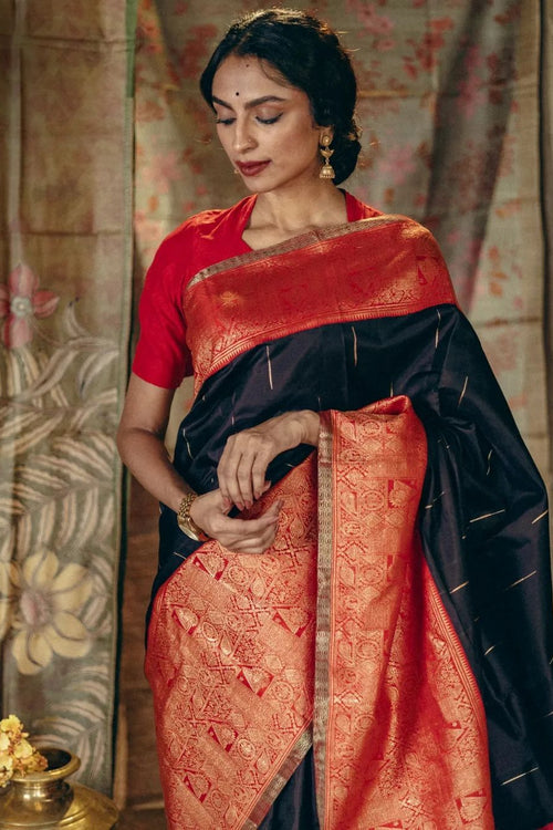 Load image into Gallery viewer, Twirling Black Soft Silk Saree With Skinny Blouse Piece
