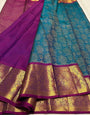 Prominent Rama Soft Banarasi Silk Saree With Excellent Blouse Piece