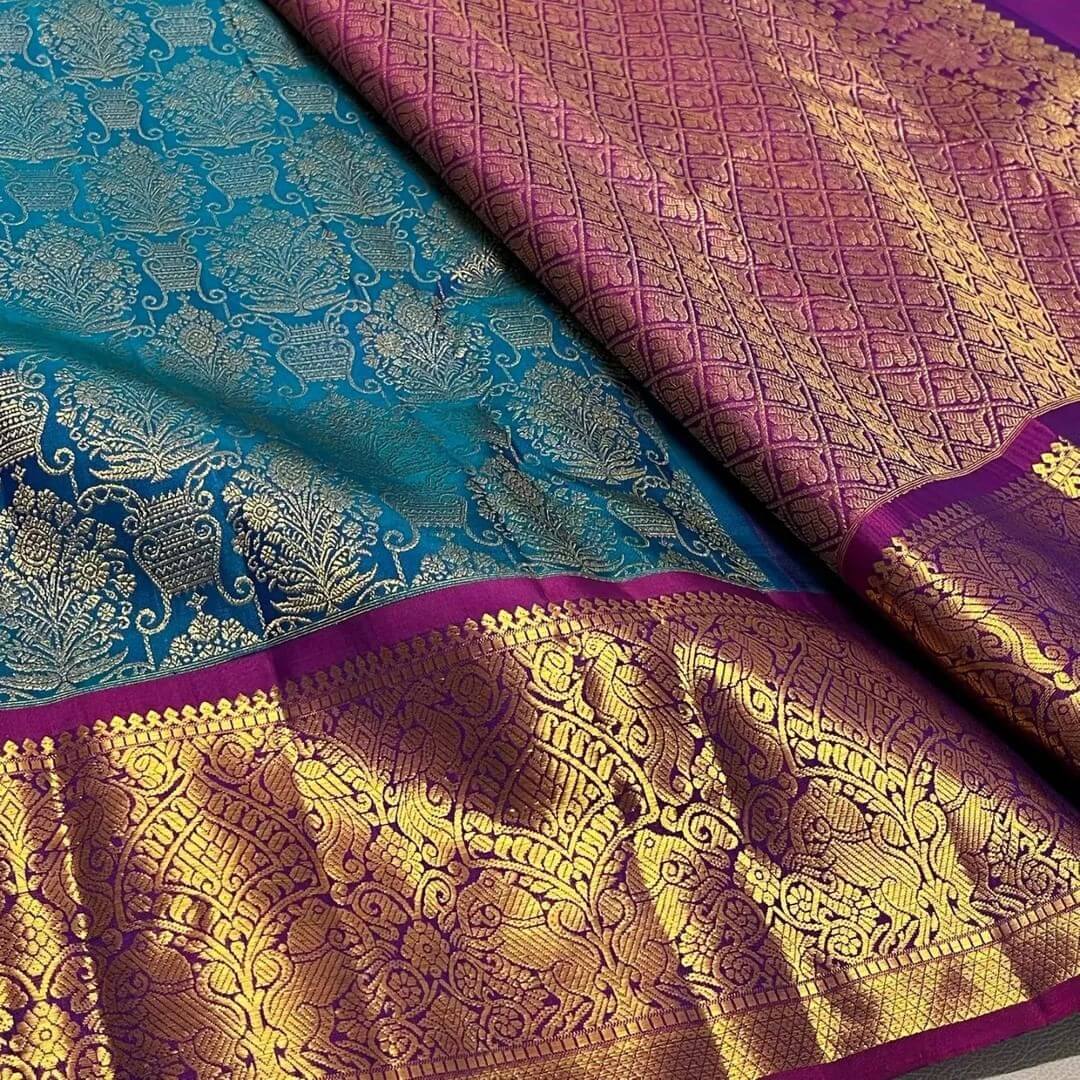 Prominent Rama Soft Banarasi Silk Saree With Excellent Blouse Piece