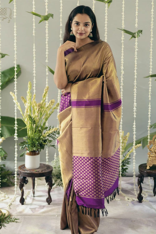 Load image into Gallery viewer, Fancifull Dark Beige Soft Silk Saree With Arresting Blouse Piece
