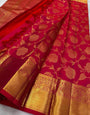 Mesmeric Red Soft Banarasi Silk Saree With Inspiring Blouse Piece