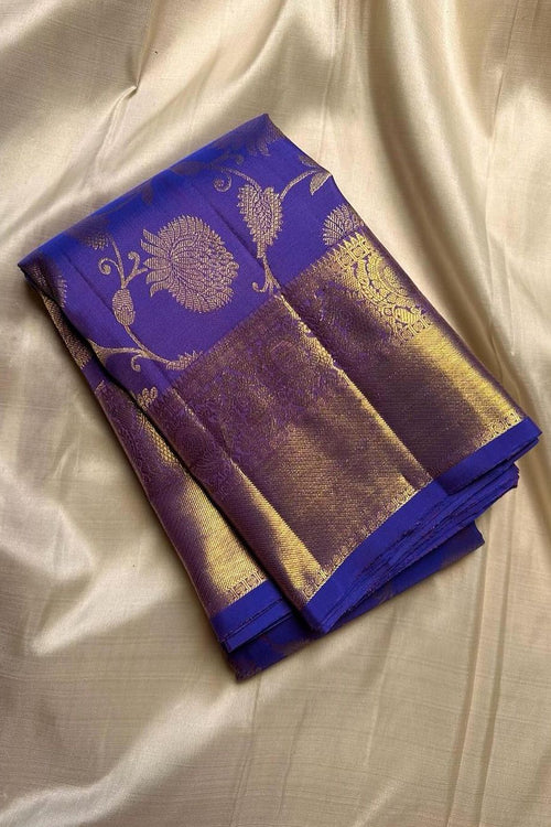 Load image into Gallery viewer, Chatoyant Royal Blue Soft Banarasi Silk Saree With Desultory Blouse Piece
